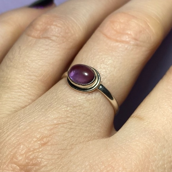 AMETHYST CABOCHON IN 925 STERLING SILVER RING - Picture 3 of 13